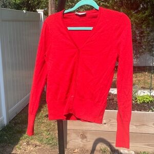 Everlane Red V Neck Cardigan Sweater Red Wool/Cotton